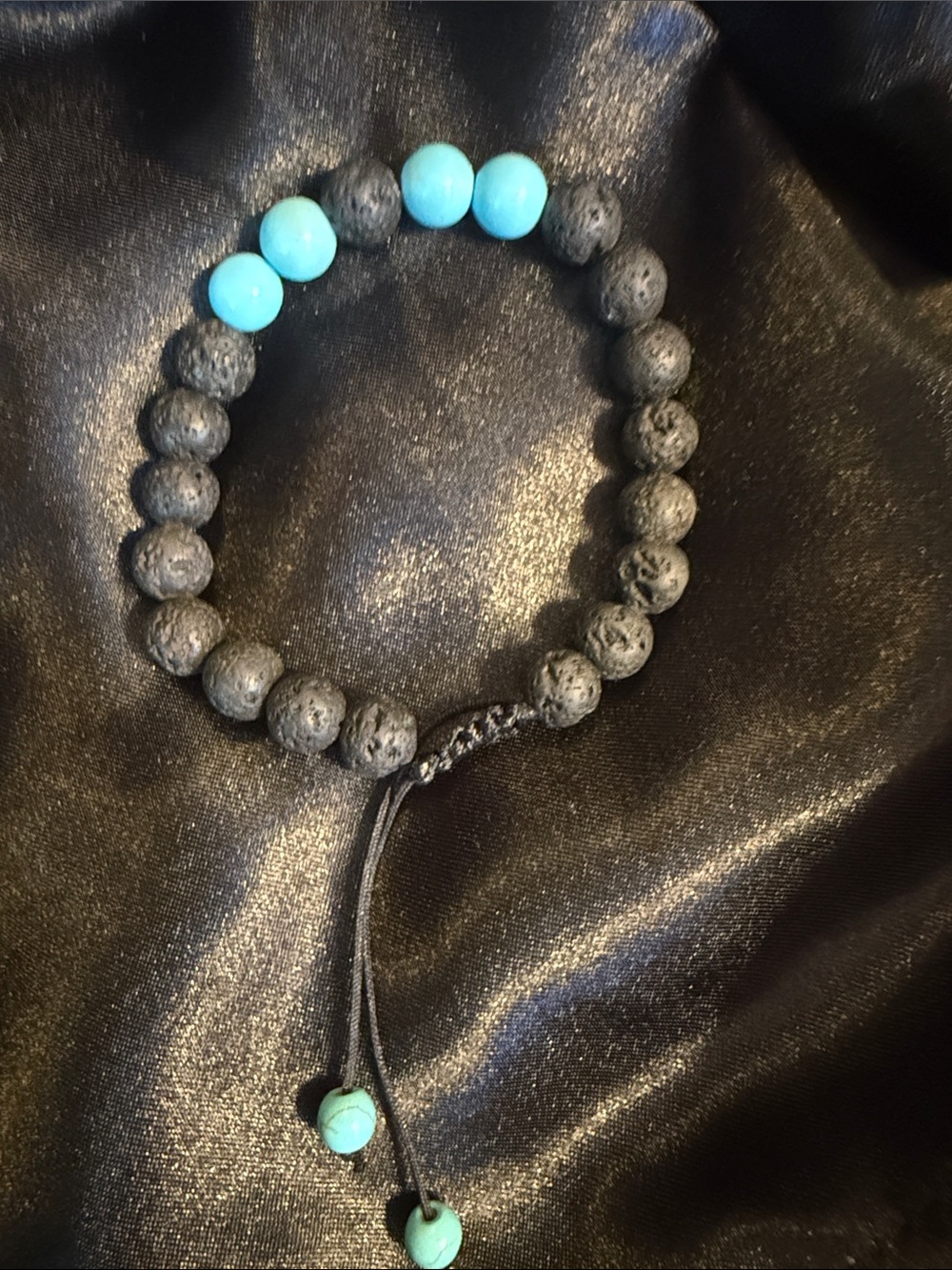 Lava Beaded Turquoise and Black Stretch Bracelet - Women Jewelry